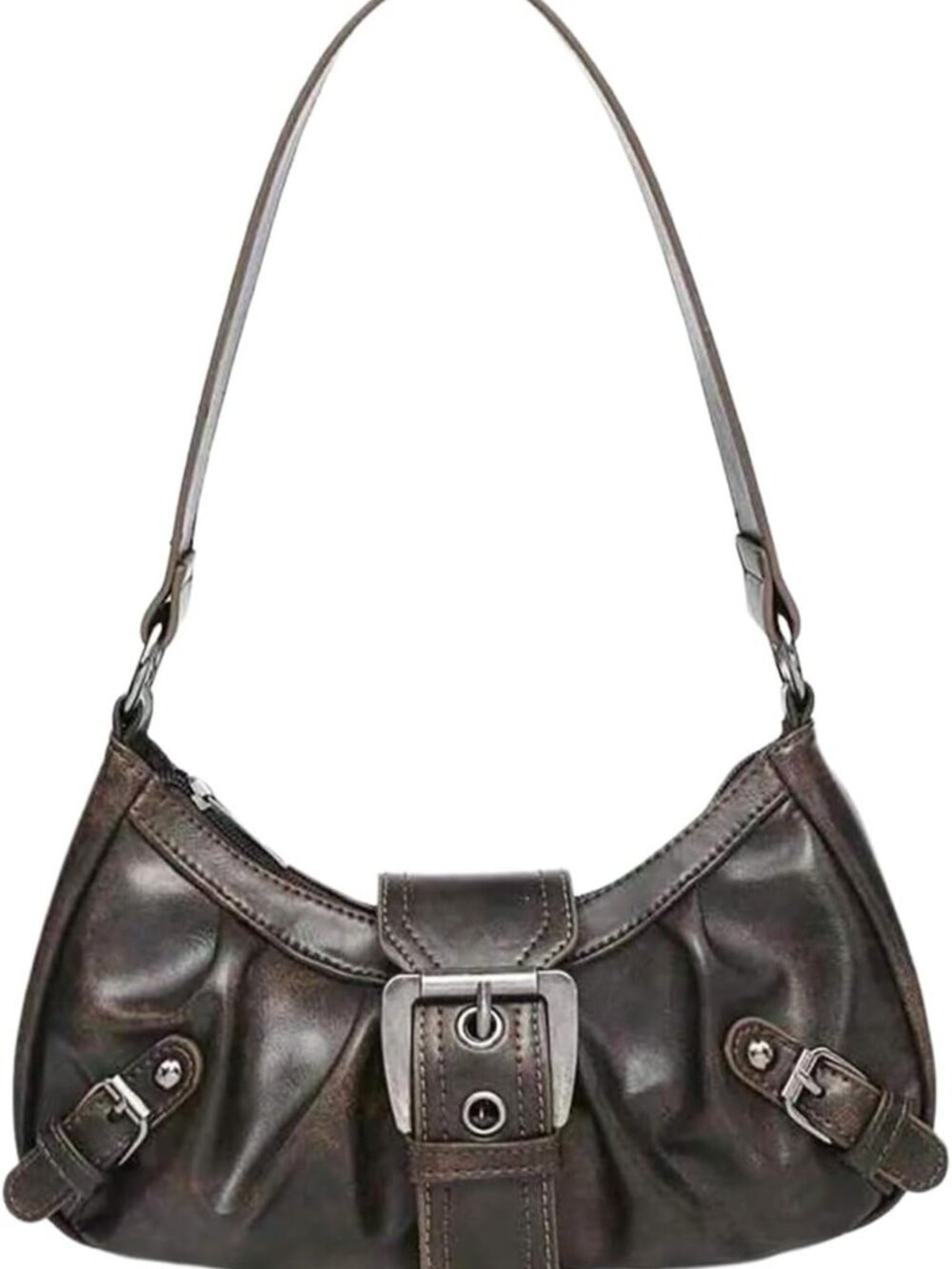 Vintage Y2K Punk Buckle Shoulder Bag - Chic PU Leather Handbag Clutch Purse